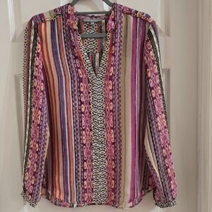 NY Collection Purple Multi-Striped Bohemian Blouse